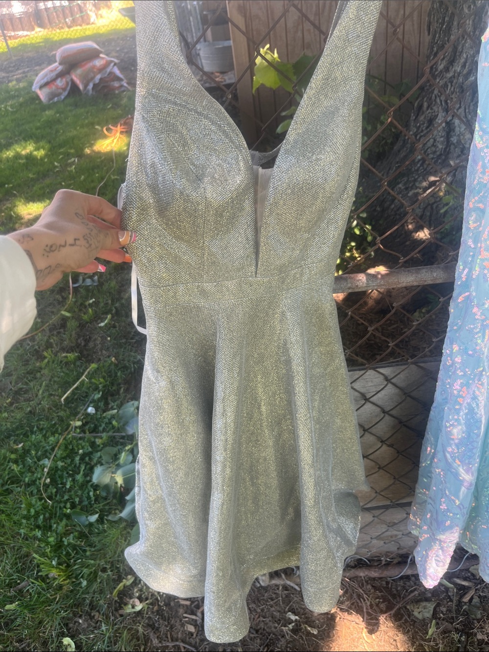 Silver Sparkle V-Neck Mini Dress